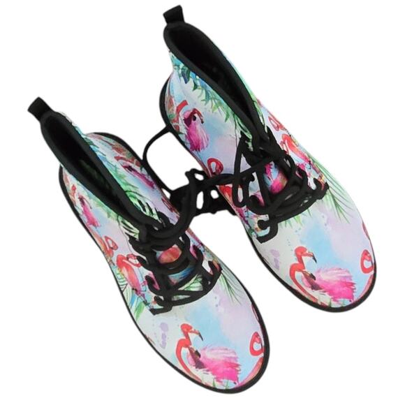 Tropical Flamingo Vegan-Friendly Leather Woman Premium Statement Boots Size 5.5 - Picture 3 of 8